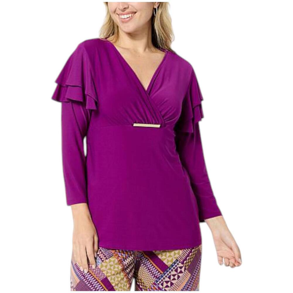 Antthony Women's Ruffle-Detail Crossover Blouse Purple - Regular
